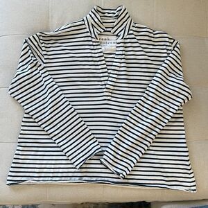 White & Navy Blue Frank & Eileen Popover Henley Nautical long sleeve in Large